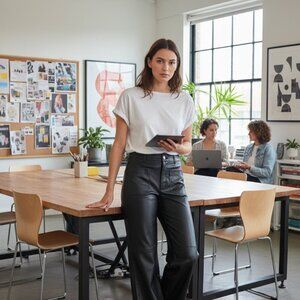 Chic! Zara Faux Leather Wide-Leg Pants — Black (Size 4)